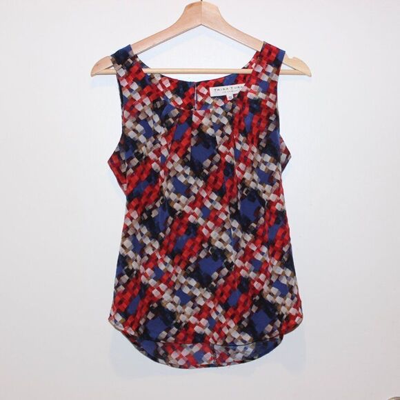 Trina Turk Multicolor Geometric Silk Sleeveless top Women's Size S - Picture 1 of 12